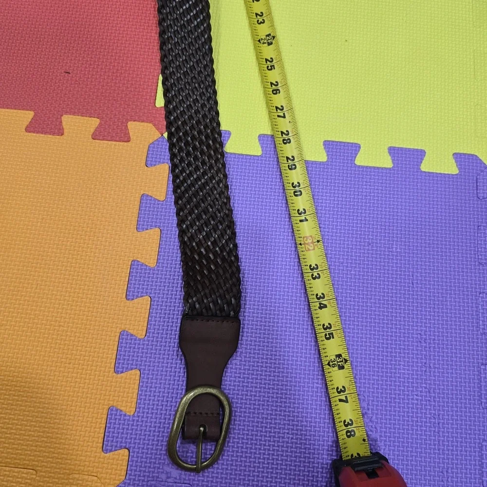 Ann Taylor LOFT Dark Brown Braided Leather Belt‎ Women's Small Brass Buckle Wide